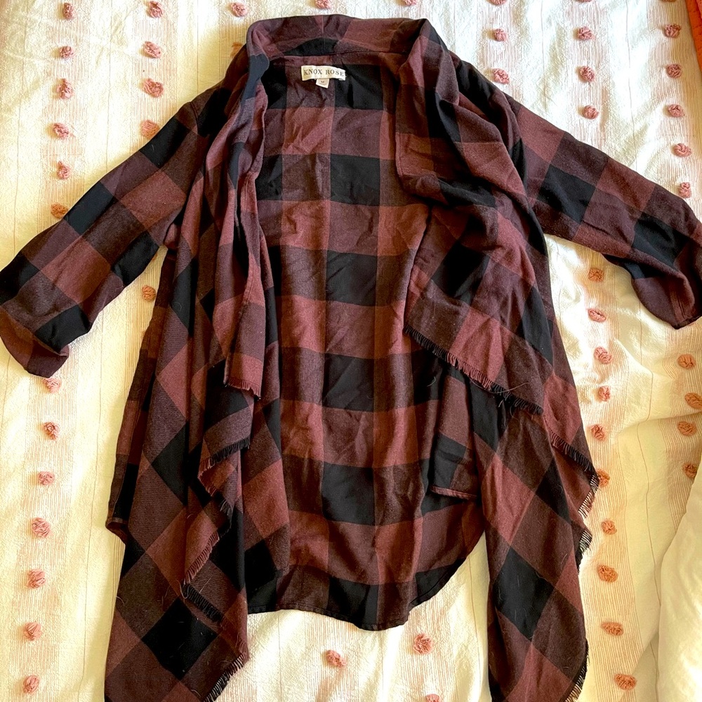 Mid-Sleeve Flannel Cardigan